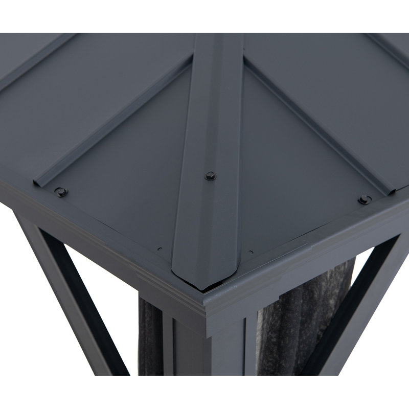 Black Aluminum and Steel 10x12 ft. Hardtop Gazebo with Solar Panel