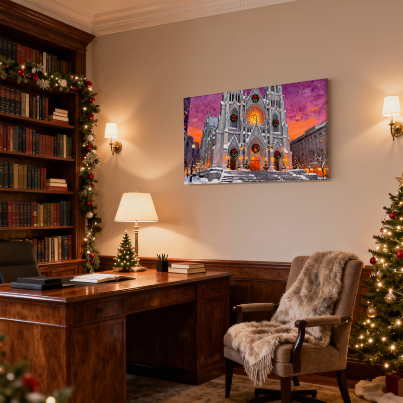 Ensemble de 3 impressions sur toile de la cathédrale de Noël, H 16 po x l 24 po