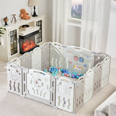 Brile Albott Foldable Baby Playpen Kid Activity Center with Game Panel and Safety Gate
