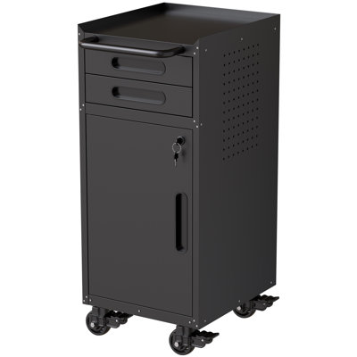 34.3" Narrow Rolling Tool Cabinet - Space-Saving Garage Storage With Lockable Door, 2 Drawers And Large Handle, Slim Metal Organizer For Tight Spaces