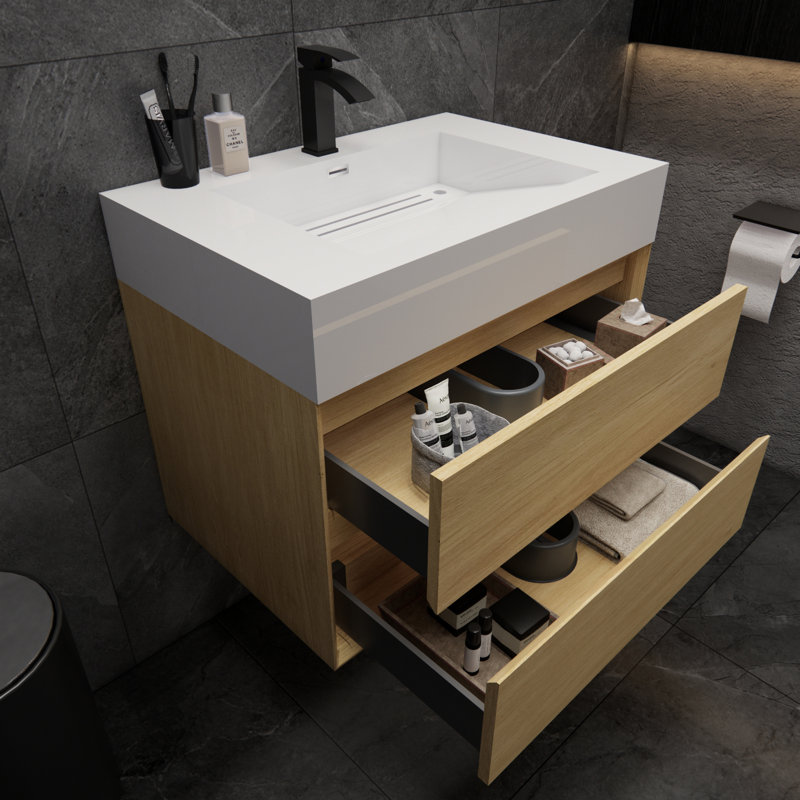 Albizu 30" Wall-Mounted Single Bathroom Vanity, Brown