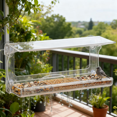 Window-Mount Bird Feeder With Triple Compartment Tray, Protective Roof Cover, And Strong Suction Cups For Clear Outdoor Birdwatching