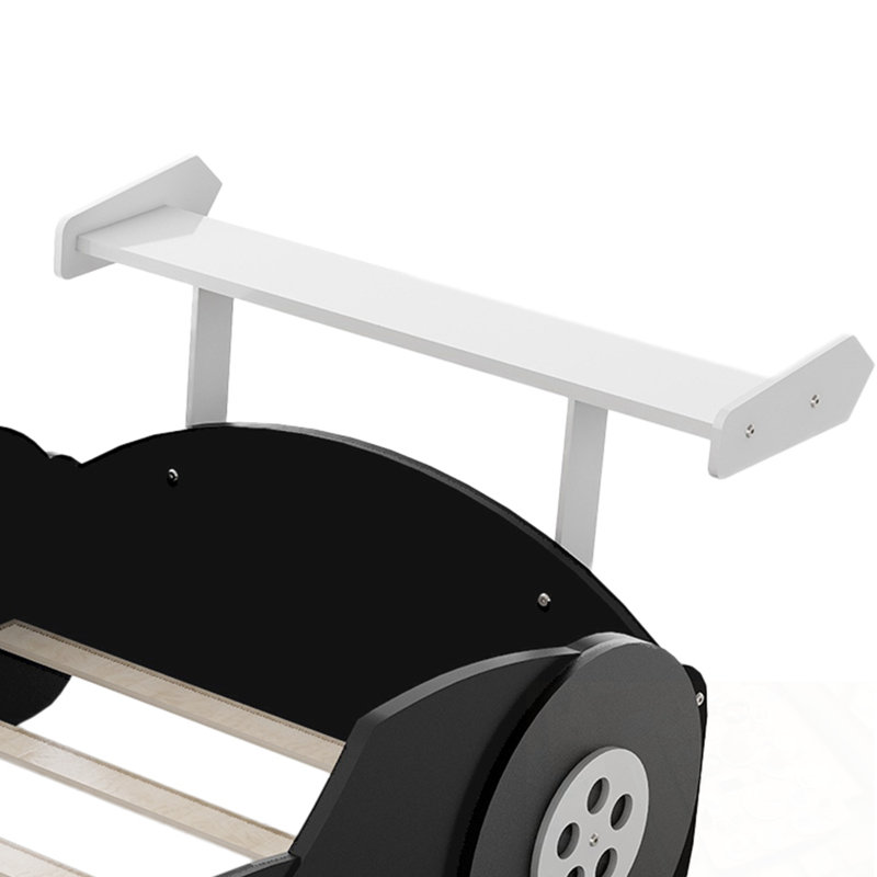Lit plateforme simple en forme de voiture de course avec roues, Noir