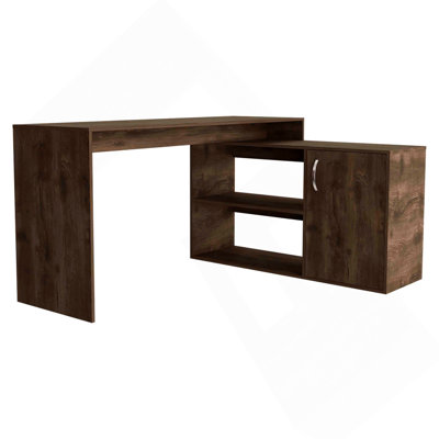 Modern L-Shaped Computer Desk With Open & Closed Storage -Dark Brown