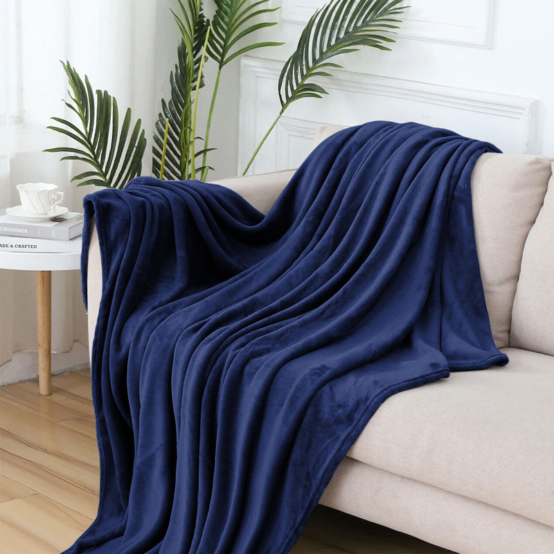 Carsonhill Reversible Mink Faux Fur Plush Fleece Throw/ Blanket, W200 x L240cm, Navy