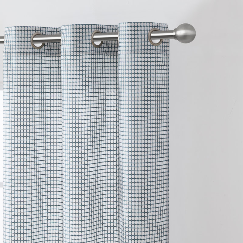 Paire de rideaux semi-transparents avec œillets Hannah Grid, Bleu sarcelle, L 38 po x L 63 po