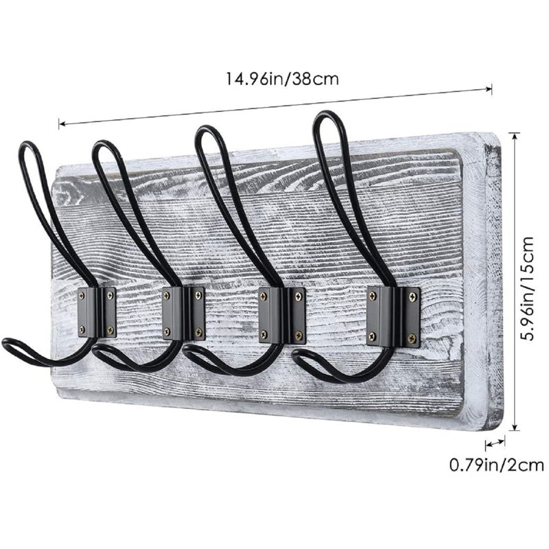 Hiroko 4 - Hook Wall Mounted Coat Rack, Rustic White