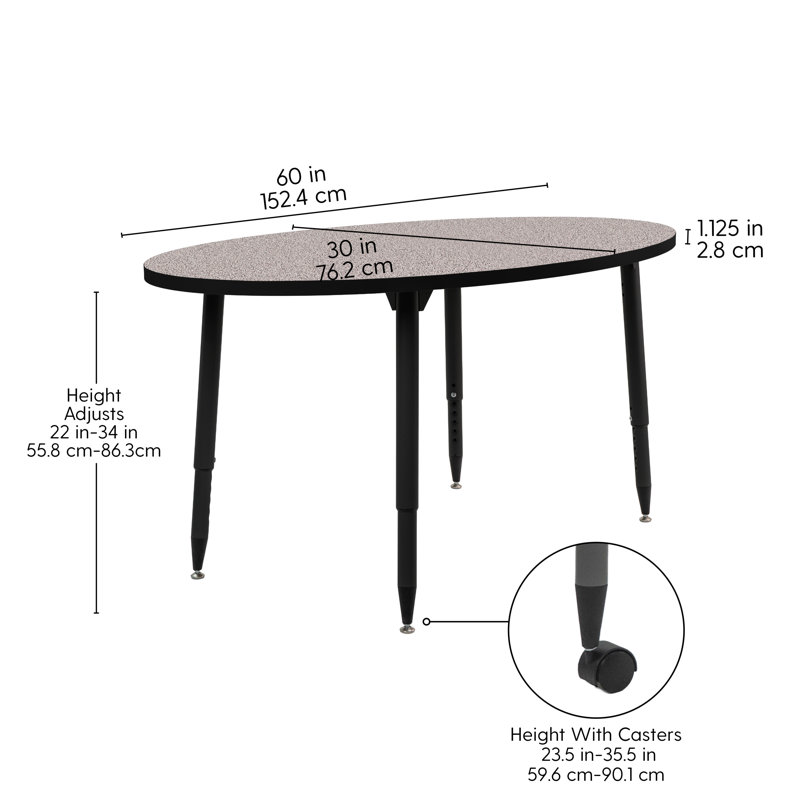 Table d'activité thermofusionnée 30 x 60 avec pieds fuselés réglables Adapte, Gris, Noir
