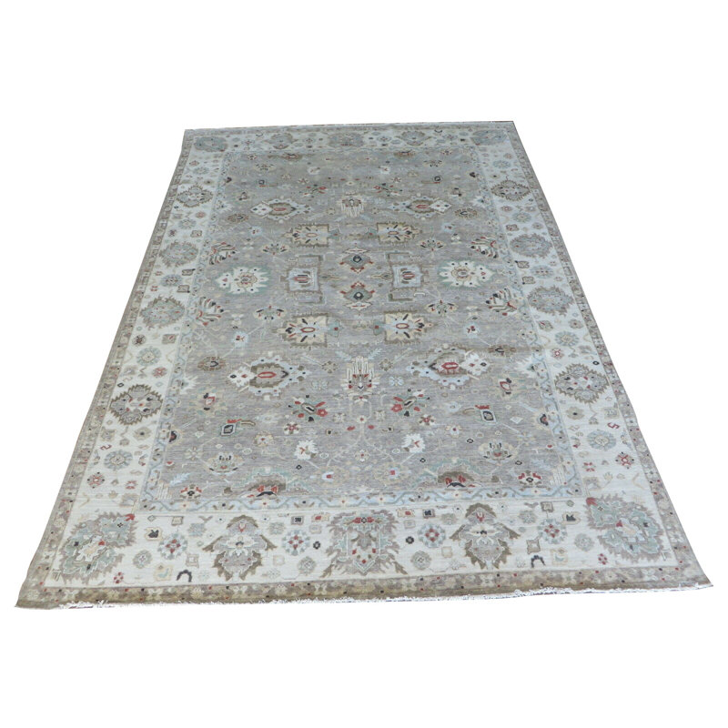 Tapis décoratif en laine noué à la main gris/beige 9 pi 11 po x 13 pi 9 po one-of-a-kind Lennert