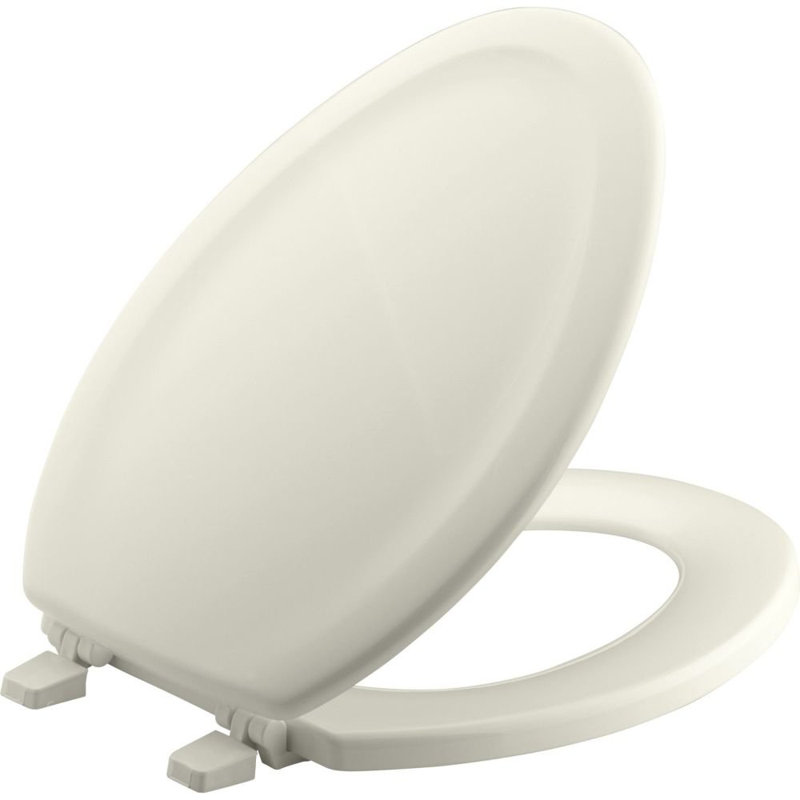 Mayfair Biscuit Elongated Enameled Wood Toilet Seat with Plastic Hinges