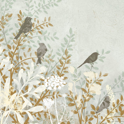 Sepia Foliage with Birds Light 1 Piece Wrapped Canvas Painting