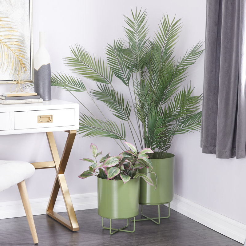 CosmoLiving by Cosmopolitan 2-Piece Modern Iron Pot Planter Set, Green