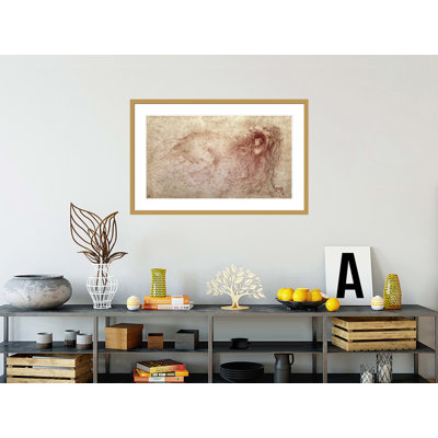 Esquisse d'un lion rugissant (craie rouge sur papier) par Leonardo Da Vinci, impression giclée encadrée