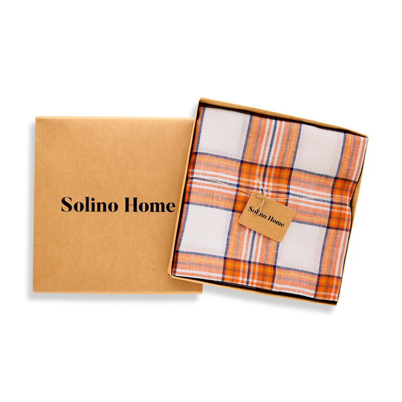100% Pure Line Tablecloth - Orange Plaid, 90" x 60"
