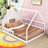 Full Wood House Bed Frame with Built-In Window, LED Light String and Fence-260515602
