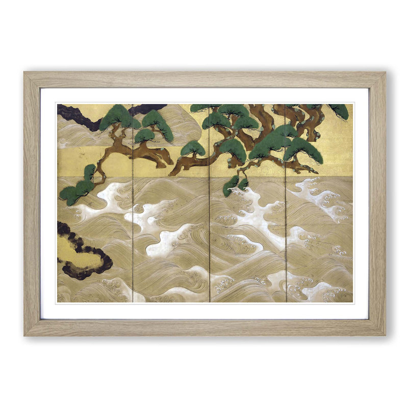 Waves at Matsushima by Tawaraya Sotatsu - Picture Frame Painting Print, 48cm H x 65cm W x 2cm D, Oak Framed