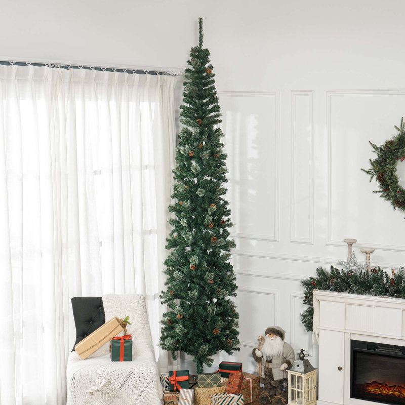 Arbre de Noël artificiel 9,5 pi, aiguilles de pin minces avec branches réalistes, pommes de pin et base en métal