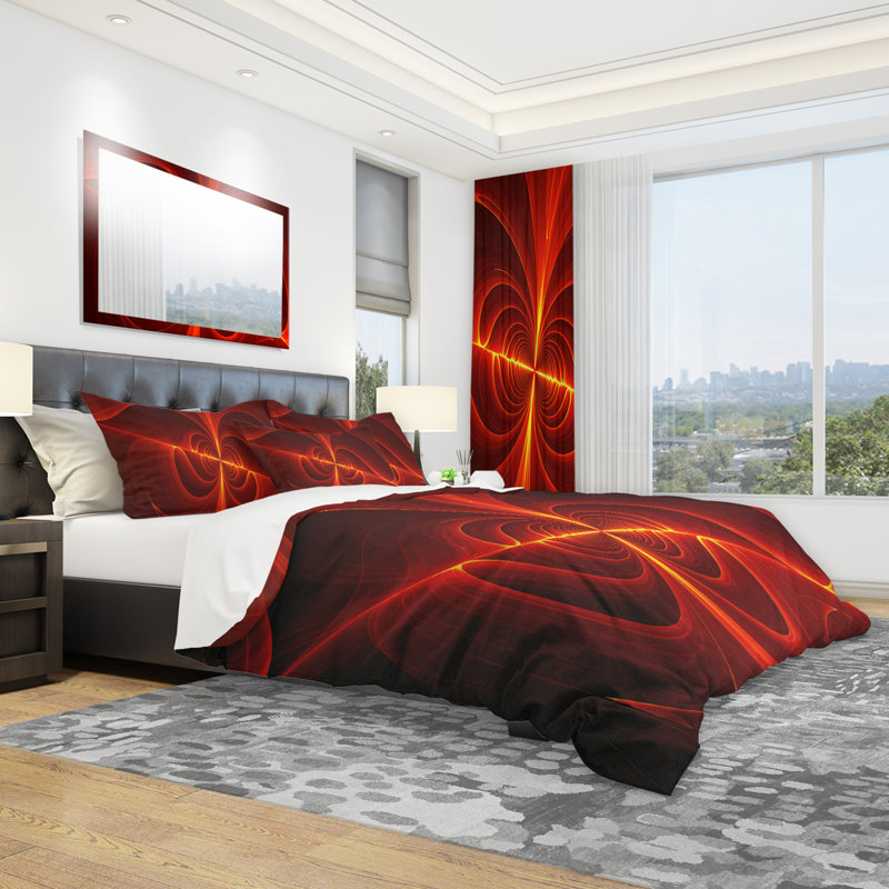 Red Laser - Abstract Duvet Cover Set - Microfiber Polyester, King Duvet Cover + 2 Shams
