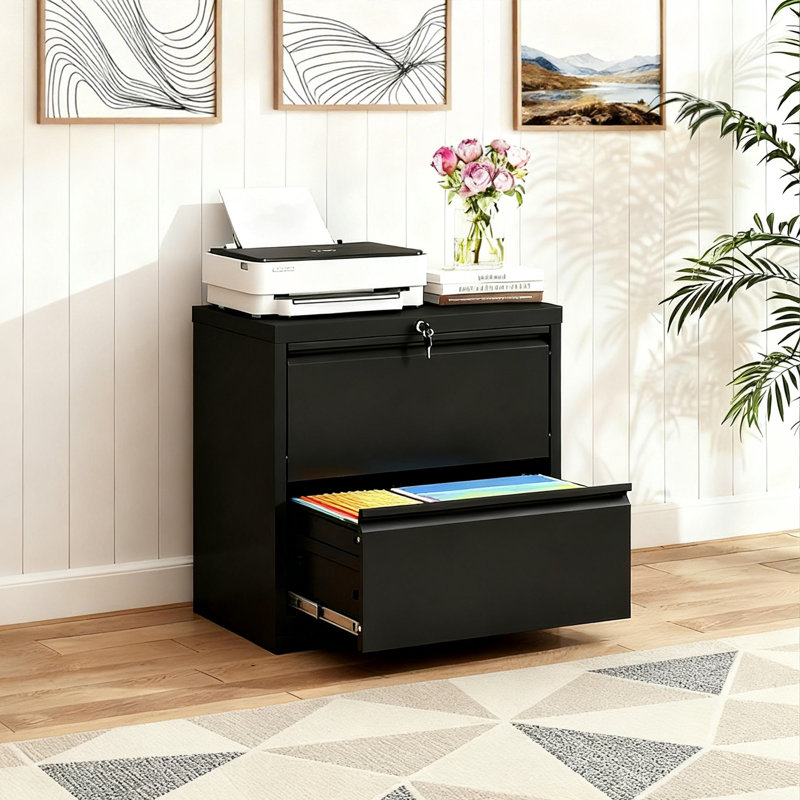 35.43"W 2 Drawer Metal Lateral File Cabinet for Home Office - A4/Letter/Legal Size, Black