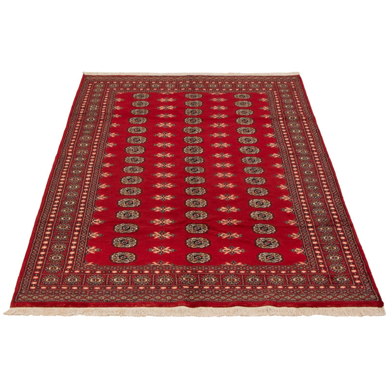 Tapis unique en laine noué à la main 5 pi 9 po x 8 pi 7 po nouvel âge Peshawar en rouge / crème / noir