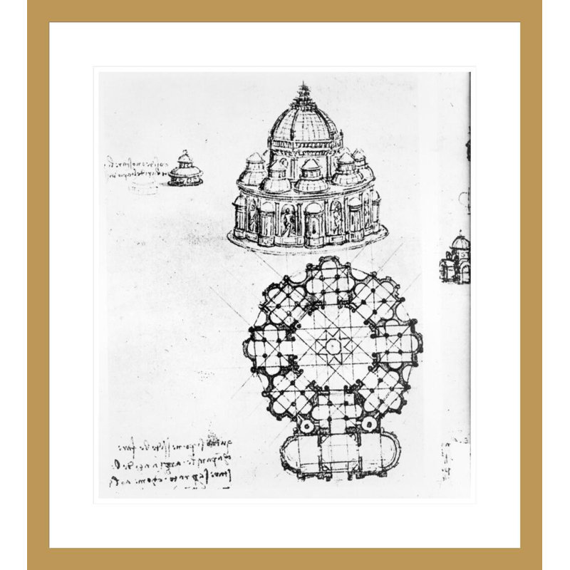 Détail d'une église centralisée par Léonard de Vinci, impression giclée encadrée, H 26 po x l 23,5 po