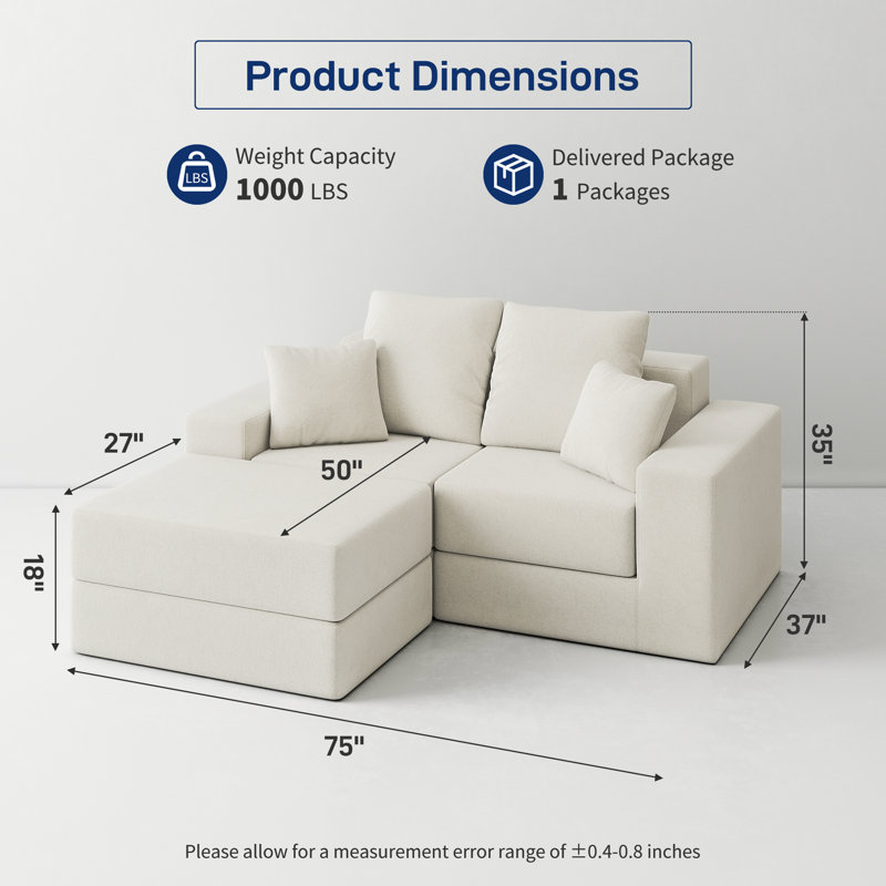 Canapé modulaire escamotable 75 po en velours avec repose-pieds, Velours beige