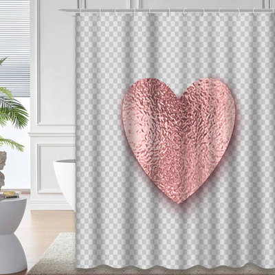 Golden Rose Heart Pink Sparkle Valentine Shower Curtain with 12 Hooks