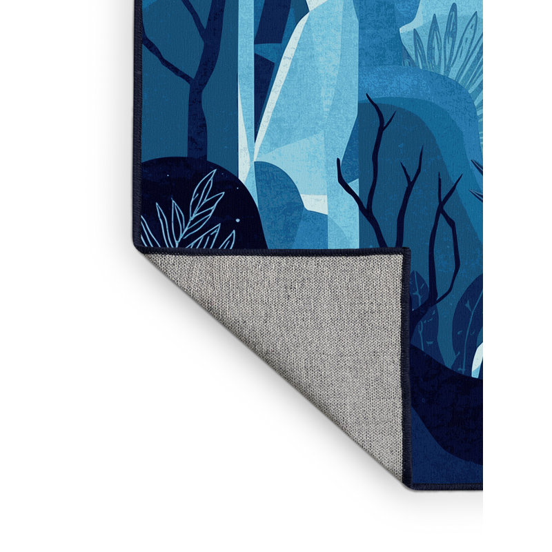 Tapis bleu marine délavé à la machine Bridgewater Alien Jungle, 6 X 9