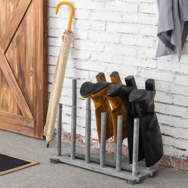 6-Pair Dark Gray Wood Inverted Boot Rack Stand, Entryway/Closet