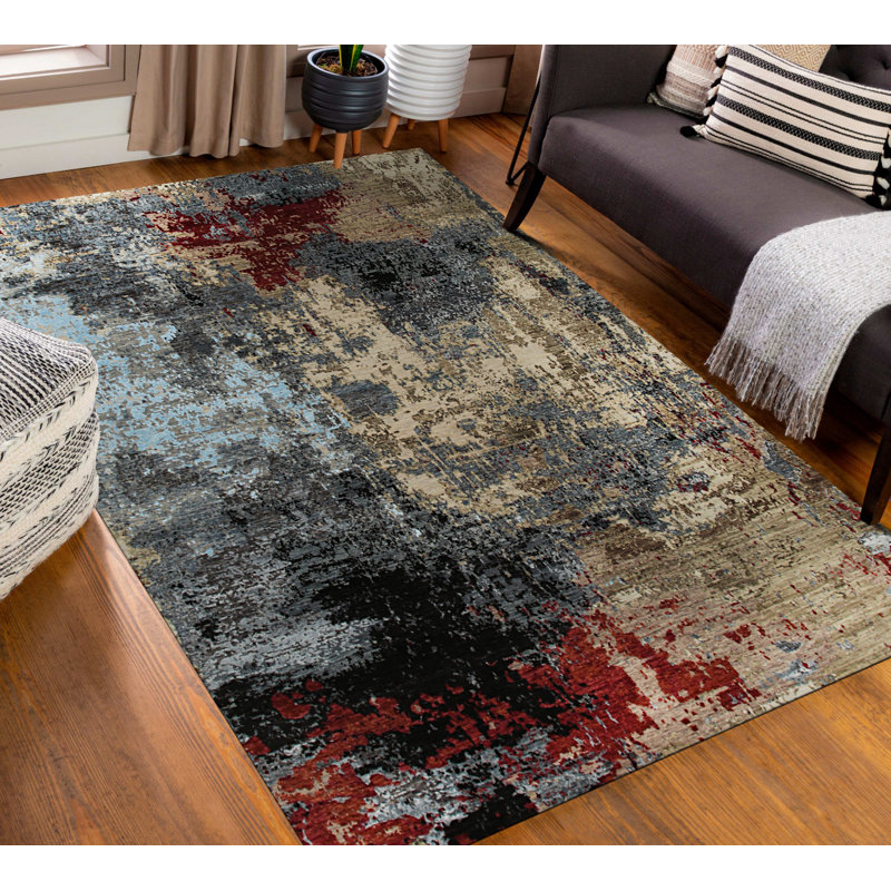 Cozy Modern Charcoal Hand Knotted Wool B.G.E. Contemporary Abstract 8' x 10' Area Rug