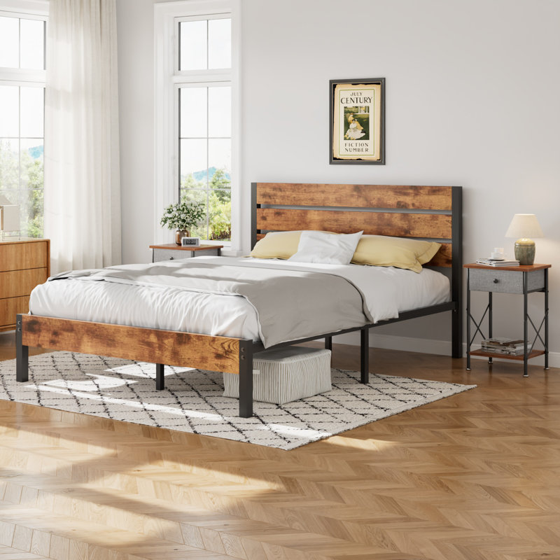 3 Piece Bedroom Set, Rustic Wood Platform Bed Frame With 2 Nightstands Set, Industrial Modern Wood Bedroom Furniture Set Of 3 For Apartment, Guest Room, Modern Bedroom