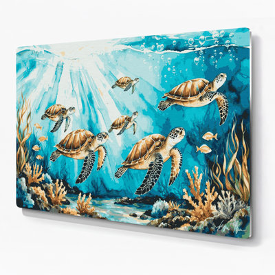 Hawaiian Swimming Turtles Green Metal Wall Art
