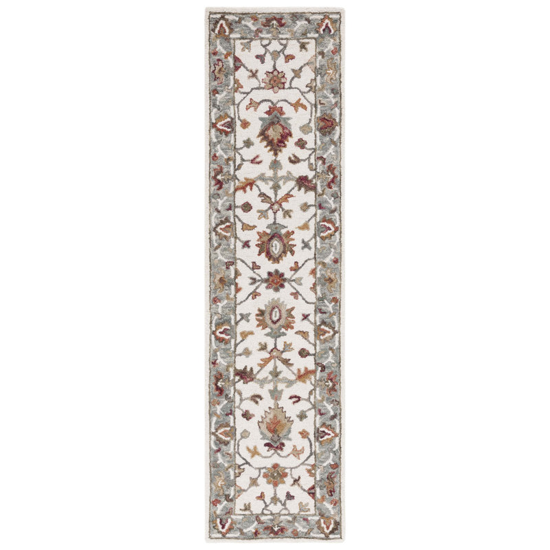 Hand Tufted Wool/Cotton Oriental Rug in Ivory/Grey, Runner 2'3" x 9'