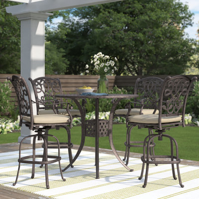 Charlemont  5-Piece Patio Bar Set with Cushions and 42'' Round Bar Table