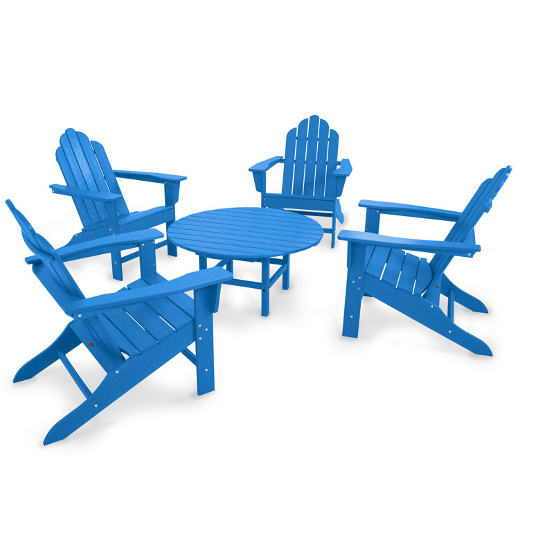 POLYWOOD Long Island Adirondack 5-Piece Conversation Group, Pacific Blue