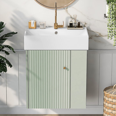 Meuble-lavabo flottant avec lavabo en céramique pour petite salle de bain, armoire d'appoint