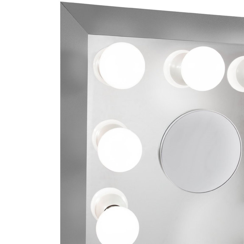 Silver Rectangular Lighted Magnifying Vanity Mirror with LED Bulbs