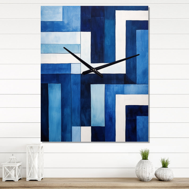 Bleu, blanc, saphir, symétrie - horloges murales à formes abstraites, Très grand