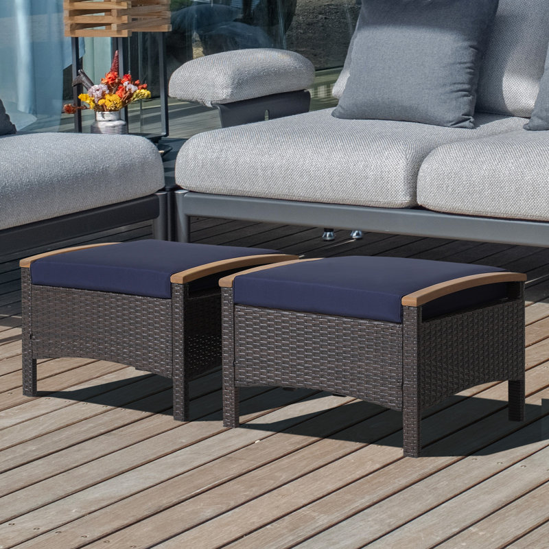 Repose-pieds d'extérieur avec coussin 2 pièces Berenices, Bleu marine