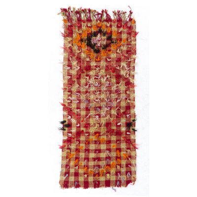 Tapis kilim à carreaux rétro avec pompons rouges et en laine