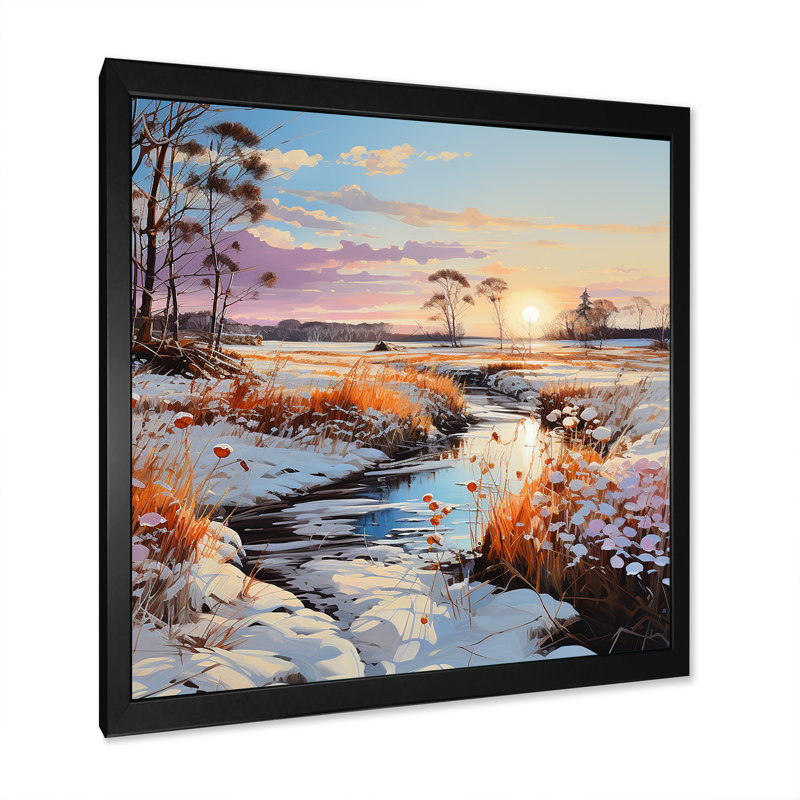 Prayies Winter Scenery Country Charm sur impression sur toile, Cadre simple noir, H 30 po x l 30 po x P 1 po