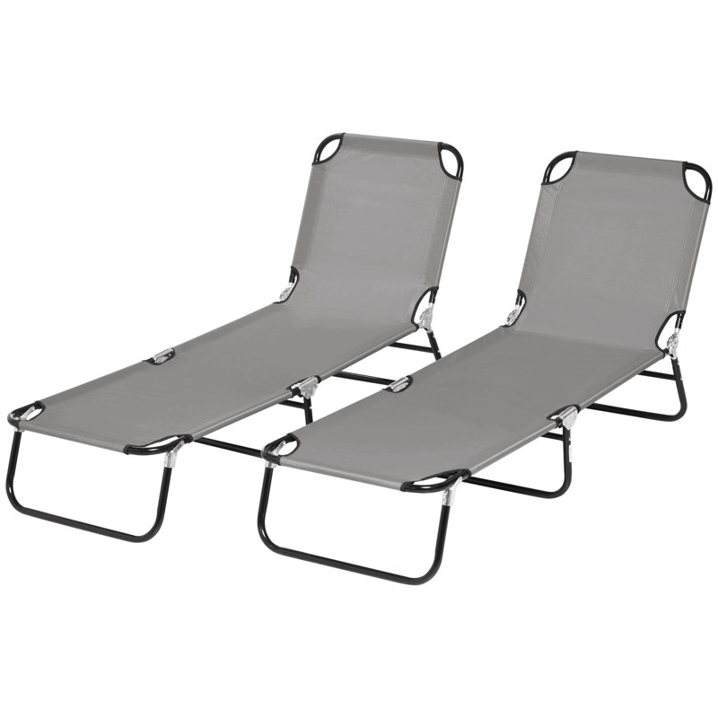 2 Piece Folding Chaise Lounge Pool Chairs, Outdoor Sun Tanning Chairs With 5-Level Reclining Back, Steel Frame For Beach, Yard, Patio
