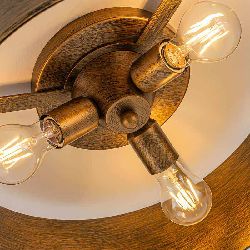 3-Light Vintage Gold Industrial Drum Flush Mount