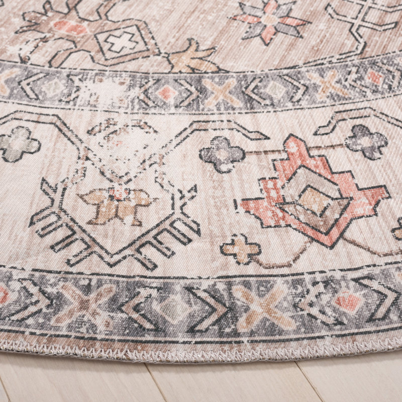 Maritess Machine Washable Southwestern Rug, Round 6'