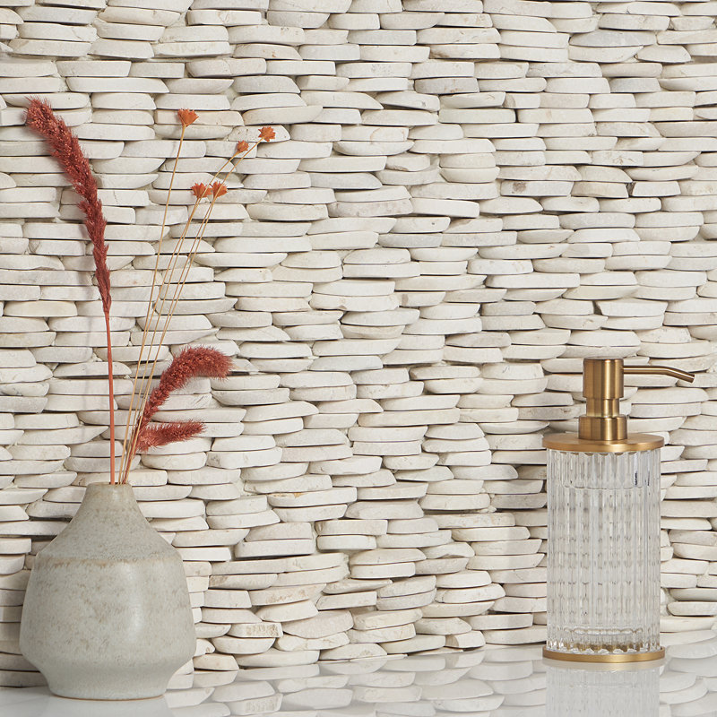 Picturesque 11 in. x 4 in. Stacked Sliced Wall Mosaic, White