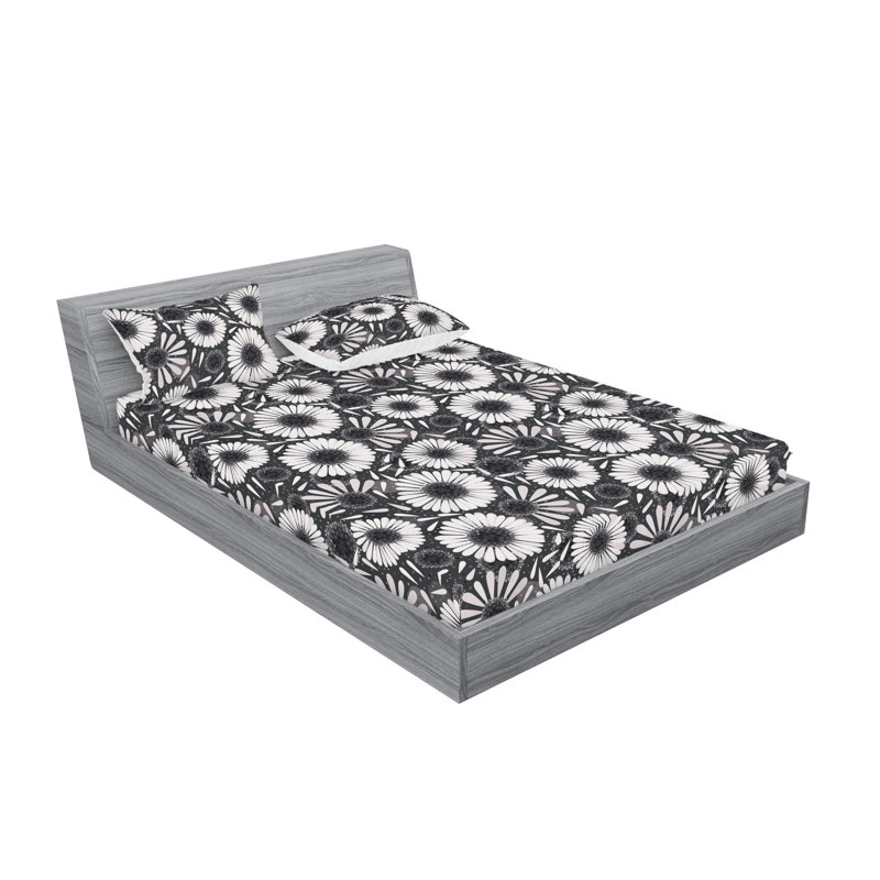 Drap-housse et taies décoratives 3 pièces Ambesonne, Gris anthracite, gris, coquille d'œuf / floral