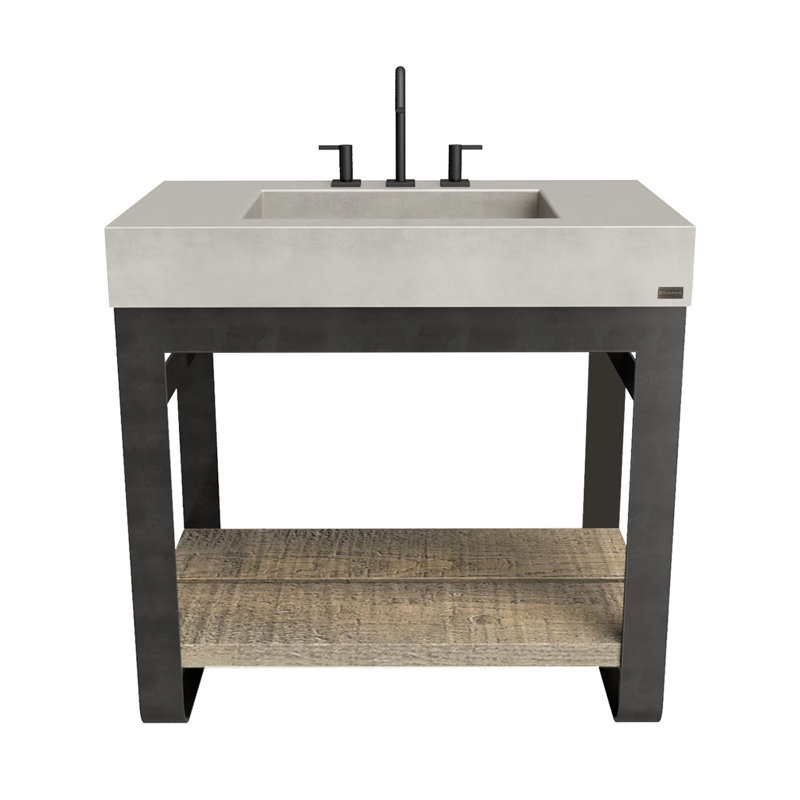 Outland 36'' Single Bathroom Vanity with Concrete Top, No Holes, Polished Chrome, Pewter