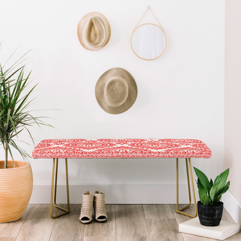 Faux Leather Upholstered Bench, Red/Floral