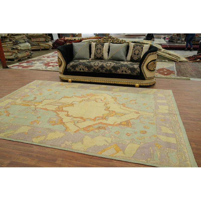 Tapis vert clair en laine Oushak