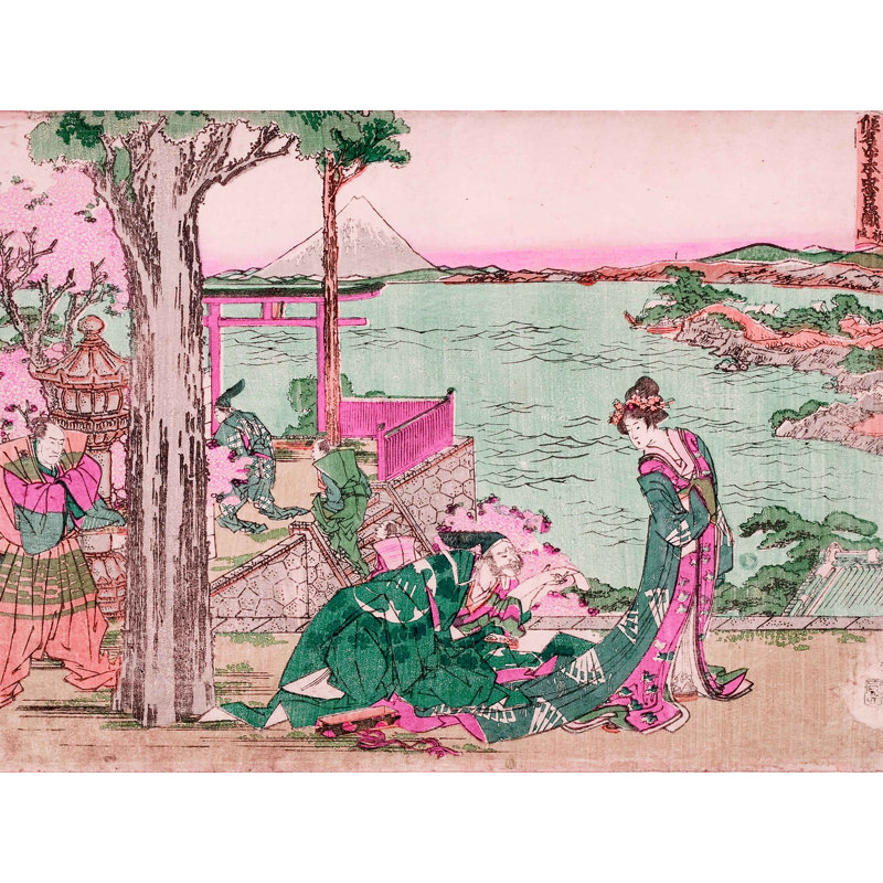 Décalcomanie murale amovible en bois courtesan japonais, H 14 po x l 18 po, Rose / Vert
